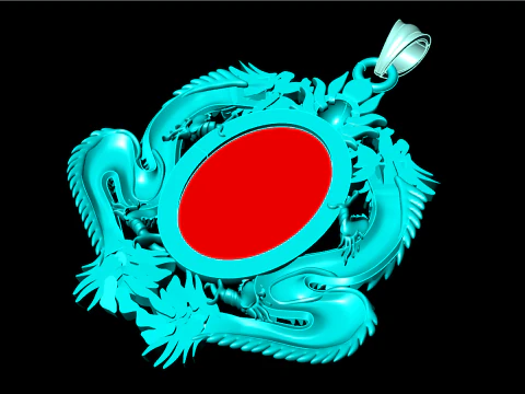 Twin dragon pendant - Dragon pendant - Mens oval stone pendant - N2607 3D Print Model