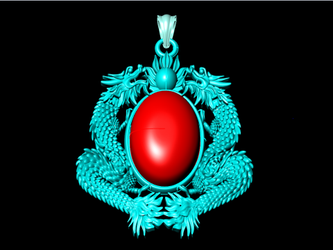 Twin dragon pendant - Dragon pendant - Mens oval stone pendant - N2607 3D Print Model