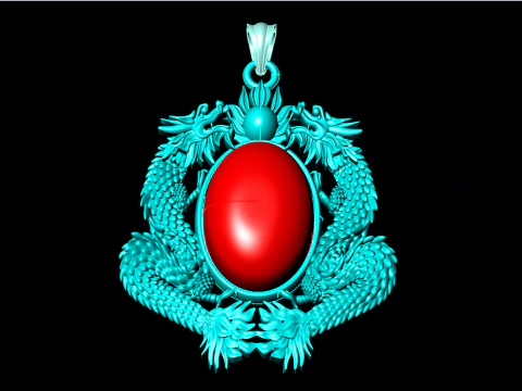 Twin dragon pendant - Dragon pendant - Mens oval stone pendant - N2607 3D Print Model