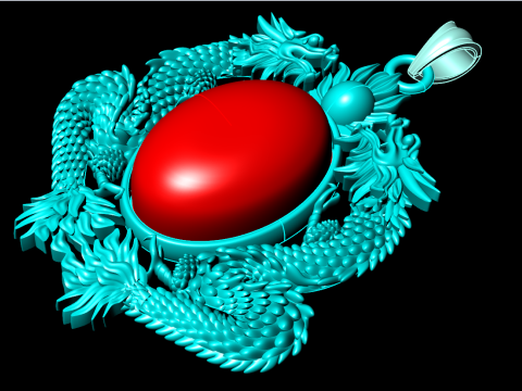 Twin dragon pendant - Dragon pendant - Mens oval stone pendant - N2607 3D Print Model