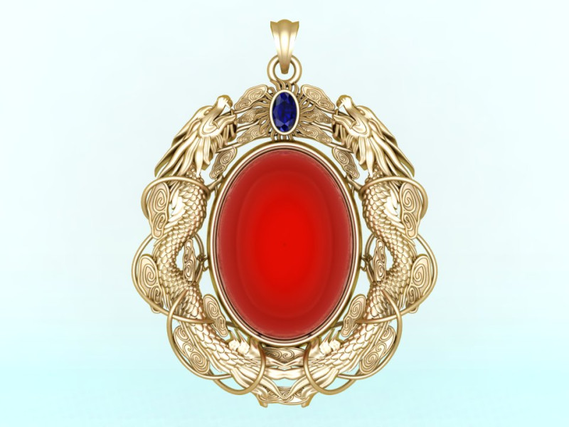 Twin dragon pendant - Dragon pendant - Mens oval stone pendant - N5358 3D Print Model .c4d .max .obj .3ds .fbx .stl .blend 