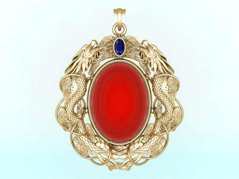 İkiz ejderha kolye - Ejderha kolye - Erkek oval taş kolye - N5358 3D Baskı Modeli