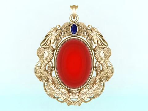 Pingente de drag&atilde;o g&ecirc;meo - Pingente de drag&atilde;o - Pingente de pedra oval masculino - N5358 Modelo de Impressão 3D