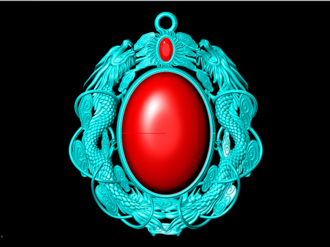 Twin dragon pendant - Dragon pendant - Mens oval stone pendant - N5358 3D Print Model