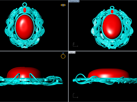 Twin dragon pendant - Dragon pendant - Mens oval stone pendant - N5358 3D Print Model