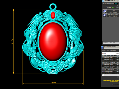Twin dragon pendant - Dragon pendant - Mens oval stone pendant - N5358 3D Print Model