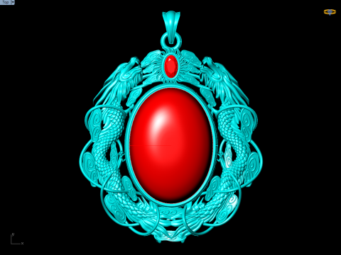 Twin dragon pendant - Dragon pendant - Mens oval stone pendant - N5358 3D Print Model