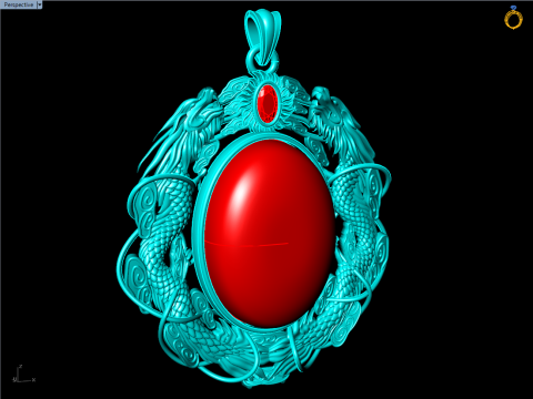 Twin dragon pendant - Dragon pendant - Mens oval stone pendant - N5358 3D Print Model