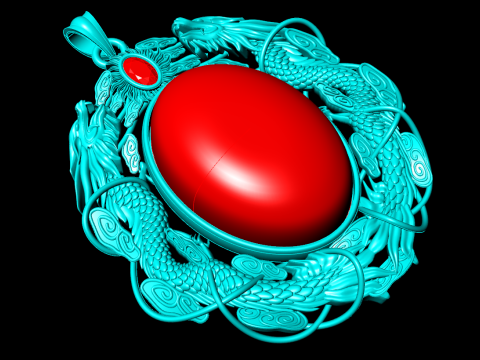 Twin dragon pendant - Dragon pendant - Mens oval stone pendant - N5358 3D Print Model