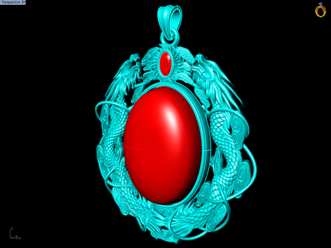 Twin dragon pendant - Dragon pendant - Mens oval stone pendant - N5358 3D Print Model