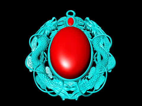 Twin dragon pendant - Dragon pendant - Mens oval stone pendant - N5358 3D Print Model