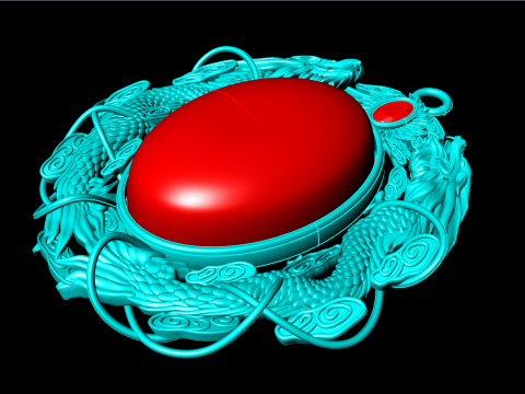 Twin dragon pendant - Dragon pendant - Mens oval stone pendant - N5358 3D Print Model