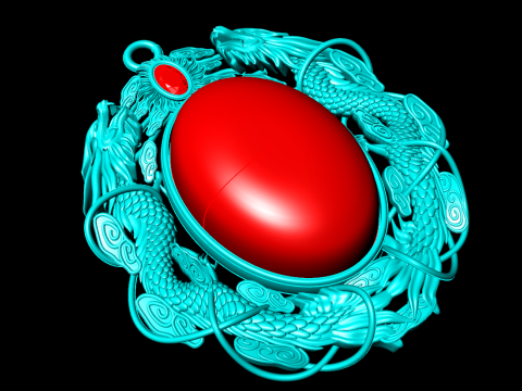 Twin dragon pendant - Dragon pendant - Mens oval stone pendant - N5358 3D Print Model