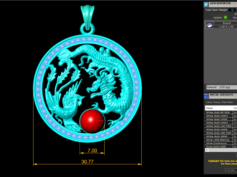 Pingente dragão fênix - Pingente dragão - Pingente fênix - N491 Modelo de Impressão 3D