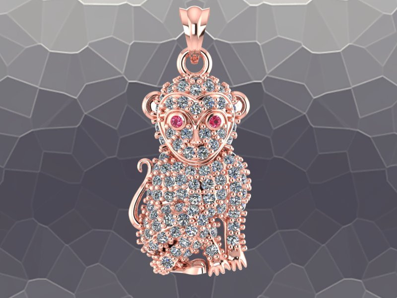 猴子吊坠 - 十二生肖吊坠 - N790 3D 打印模型 .c4d .max .obj .3ds .fbx .stl .blend