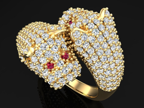 더블 레오파드 반지 - 치타 반지 - 팬더 반지 - N1002 3D 프린트 모델