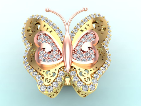 तितली अंगूठी - हीरे की अंगूठी - महिलाओं की अंगूठी - N500 3D प्रिंट मॉडल