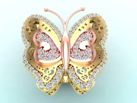 蝴蝶戒指 - 钻石戒指 - 女士戒指 - N500 3D 打印模型