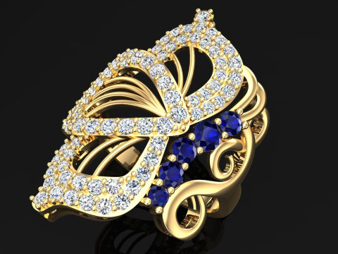 तितली अंगूठी - हीरे की अंगूठी - महिलाओं की अंगूठी - N856 3D प्रिंट मॉडल