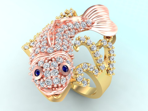 कार्प अंगूठी - हीरे की अंगूठी - मछली की अंगूठी - महिलाओं की अंगूठी - N1155 3D प्रिंट मॉडल