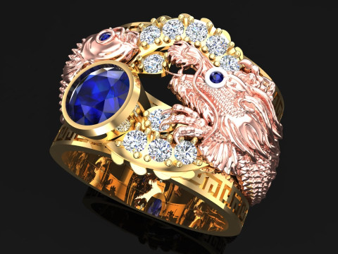 Dragon Carp ring - Dragon ring - Carp ring - N328 3D Print Model