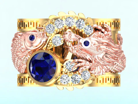 Dragon Carp ring - Dragon ring - Carp ring - N328 3D Print Model