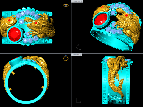 Dragon Carp ring - Dragon ring - Carp ring - N328 3D Print Model