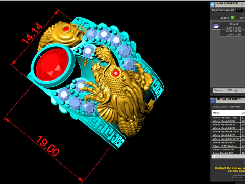 Dragon Carp ring - Dragon ring - Carp ring - N328 3D Print Model