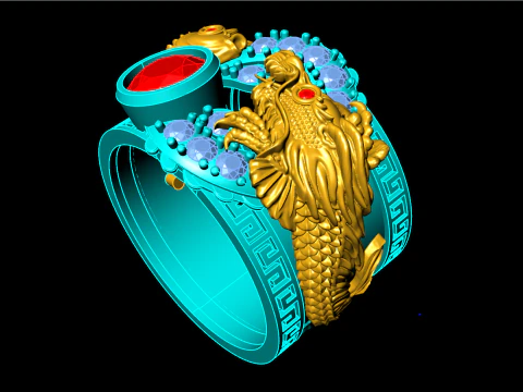 Dragon Carp ring - Dragon ring - Carp ring - N328 3D Print Model