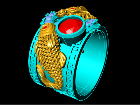 Dragon Carp ring - Dragon ring - Carp ring - N328 3D Print Model