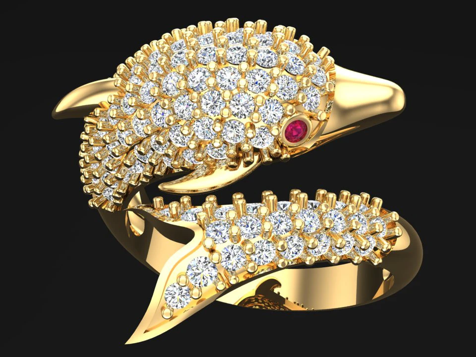Dolphin ring - Fish Ring - Diamond ring - Womens Rings - N172 3D Print Model .c4d .max .obj .3ds .fbx .stl .blend 