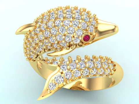 Dolphin ring - Fish Ring - Diamond ring - Womens Rings - N172 3D Print Model