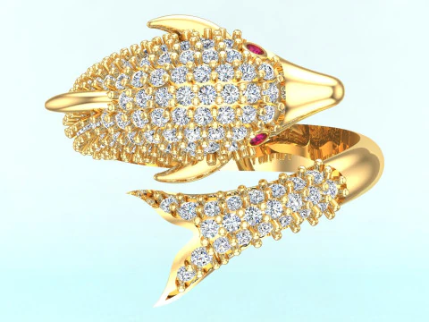 Dolphin ring - Fish Ring - Diamond ring - Womens Rings - N172 3D Print Model