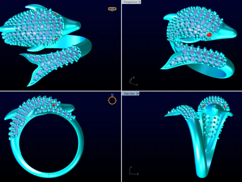 Dolphin ring - Fish Ring - Diamond ring - Womens Rings - N172 3D Print Model