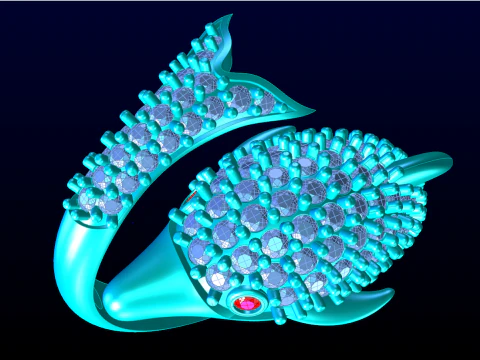 Dolphin ring - Fish Ring - Diamond ring - Womens Rings - N172 3D Print Model