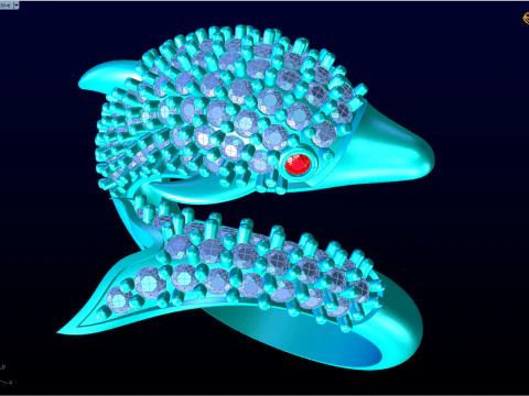 Dolphin ring - Fish Ring - Diamond ring - Womens Rings - N172 3D Print Model