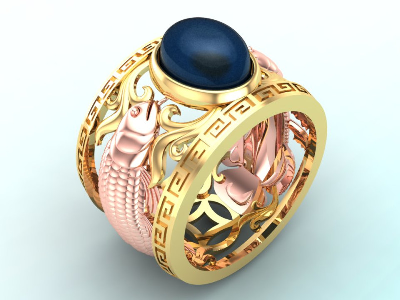 Anel Aruan&atilde; - Anel de peixe - Anel Dragonfish - Anel oval masculino - N903 Modelo de Impressão 3D .c4d .max .obj .3ds .fbx .stl .blend 