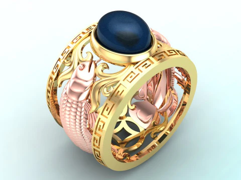 아로와나 반지 - 물고기 반지 - 드래곤피시 반지 - 남성용 타원형 반지 - N903 3D 프린트 모델