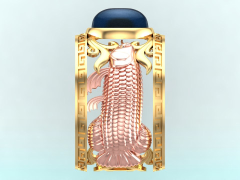 Anel Aruan&atilde; - Anel de peixe - Anel Dragonfish - Anel oval masculino - N903 Modelo de Impressão 3D