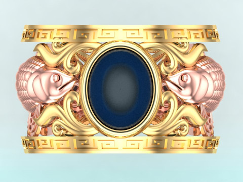 Anel Aruan&atilde; - Anel de peixe - Anel Dragonfish - Anel oval masculino - N903 Modelo de Impressão 3D