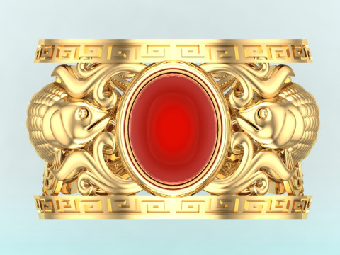 Anel Aruan&atilde; - Anel de peixe - Anel Dragonfish - Anel oval masculino - N903 Modelo de Impressão 3D