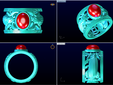 Anel Aruan&atilde; - Anel de peixe - Anel Dragonfish - Anel oval masculino - N903 Modelo de Impressão 3D
