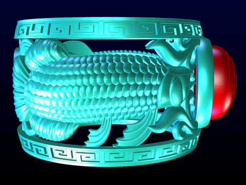 Anel Aruan&atilde; - Anel de peixe - Anel Dragonfish - Anel oval masculino - N903 Modelo de Impressão 3D