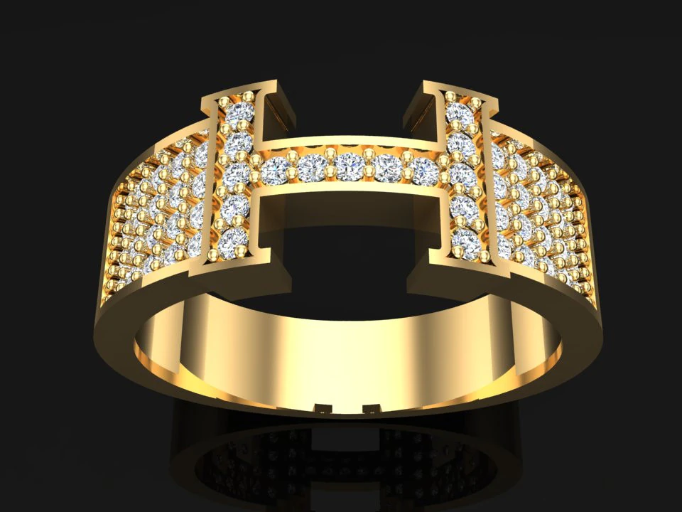 Letter H ring - Alphabet H ring - N652 3D Print Model .c4d .max .obj .3ds .fbx .stl .blend 