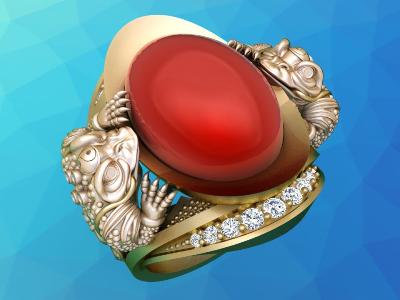 Toad ring - Double Toad ring - Mens oval stone ring - N627 3D Print Model .c4d .max .obj .3ds .fbx .stl .blend 