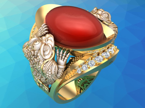 Toad ring - Double Toad ring - Mens oval stone ring - N627 3D Print Model