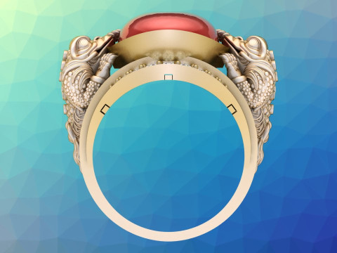 Toad ring - Double Toad ring - Mens oval stone ring - N627 3D Print Model