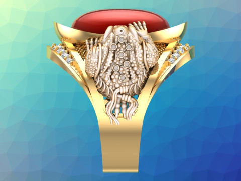 Toad ring - Double Toad ring - Mens oval stone ring - N627 3D Print Model