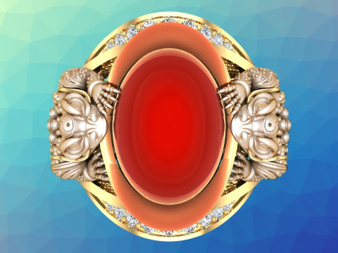 Toad ring - Double Toad ring - Mens oval stone ring - N627 3D Print Model
