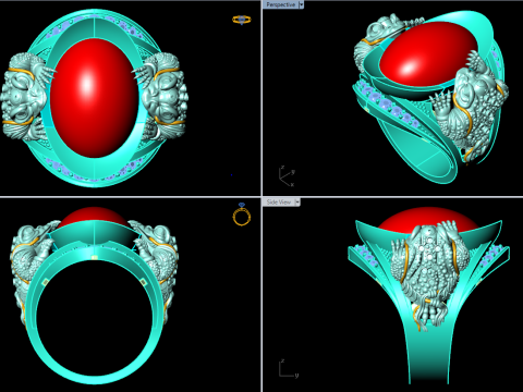 Toad ring - Double Toad ring - Mens oval stone ring - N627 3D Print Model